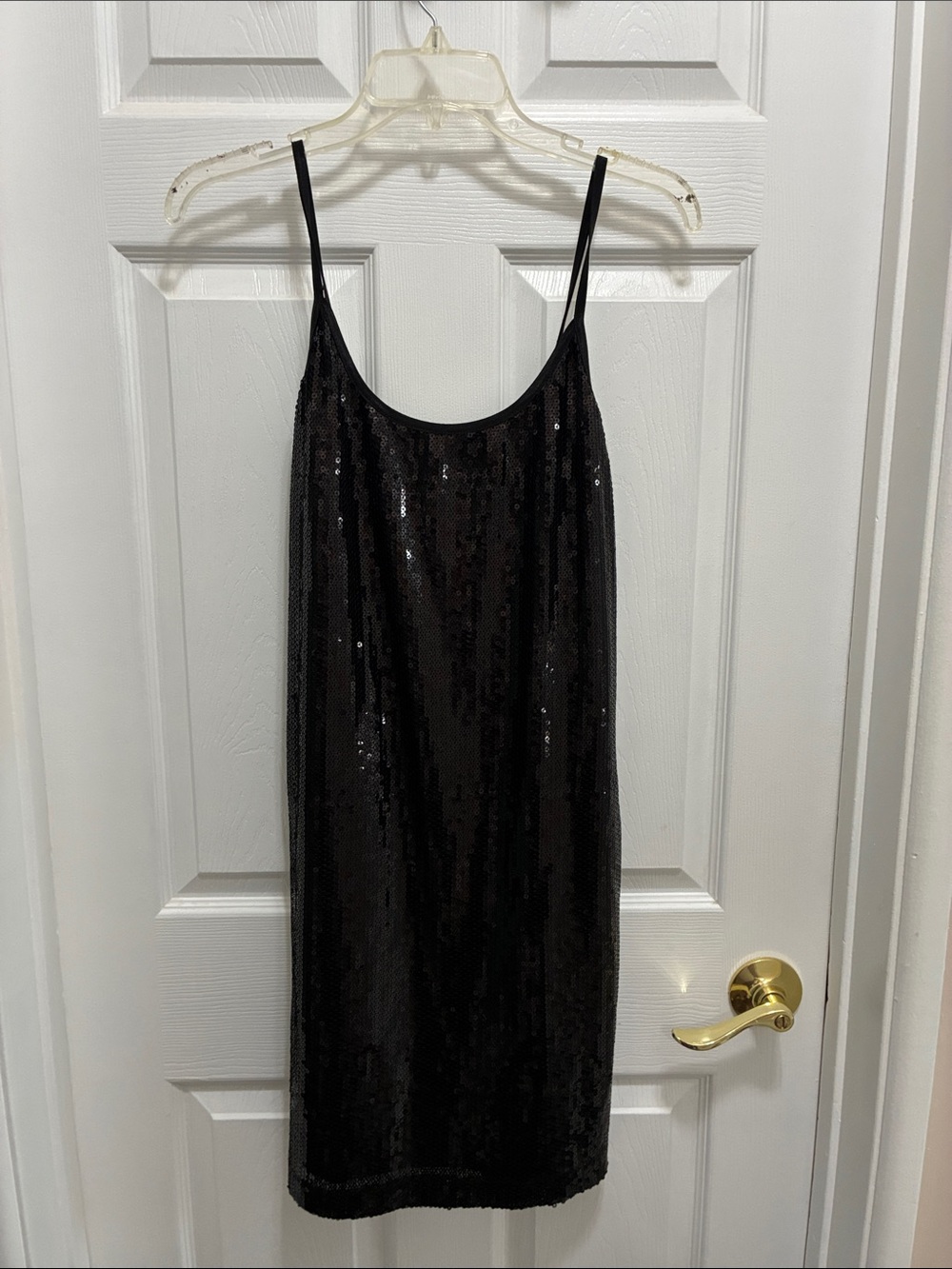 VINTAGE RAMPAGE Black LIQUID Sequin Slip Dress Spaghetti Straps SZ L ELEGANT